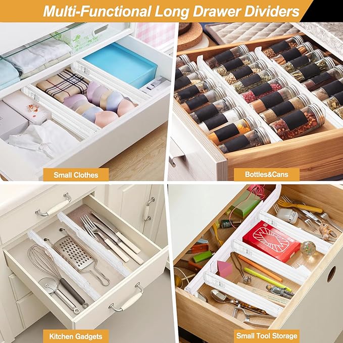 8 Pack Drawer Dividers for Clothes, 2.3" High 13"-21" Adjustable Drawer