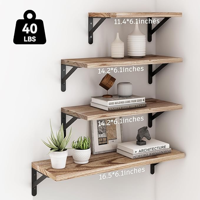 YGEOMER Floating Shelves for Wall Different Sizes Farmhouse Wall Shelf for Bedroom, Bathroom Storage, Living Room and Kitchen Decor(Set of 4)