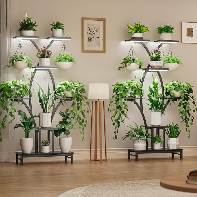 Plant Stand Indoor with Grow Lights - 7 Tiered Metal Corner Shelf for Multiple Plants, 63" Corner Plant Stand for Indoor Plants, X-Shaped Plant Rack for Home, Living Room, Office & Patio Decor