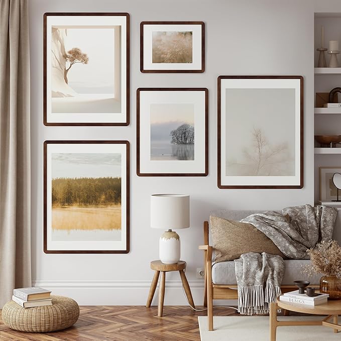 11x14 Picture Frame - Solid Walnut Wood Frame With Mat For 8x10, 11x14 Poster Frame, Plexiglas and Hanging Hardware Included, 11 By 14 Picture Frame Wood, Natural Walnut