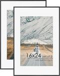 16x24 Frame | 16x24 Poster Frame With Mat For 12x18 | Metal Aluminum Picture Frame With Tempered Glass | Minimalist Modern Poster Frame | Hanging Hardware Included | Set of 2, Black