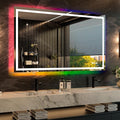 WTTY LED Bathroom Mirror 60"x36" with RGB Backlit and Front Light,Stepless Dimmable LED Mirror for Bathroom,Lighted Bathroom Vanity Mirror,Anti-Fog,Memory Function,Shatter-Proof,Wall Mounted