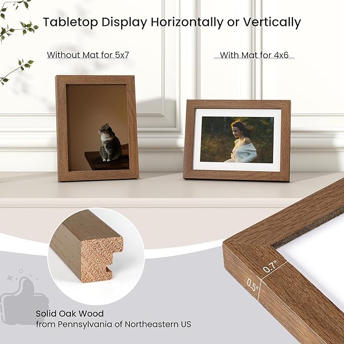 Axeman 5x7 Picture Frame | Solid Oak Wood Picture Frame | 5x7 Frame With Mat For 4x6 | 5 x 7 Photo Frame | 5x7 Wood Picture Frame | 5 By 7 Picture Frame | Hanging Hardware Included | Walnut