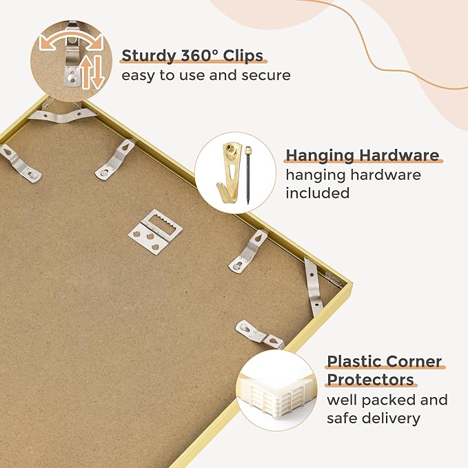 27x40 Metal Picture Frame For Wall With Mat For 24x36, 27''x40'' Aluminum Photo Frames With Tempered Glass For Home Decor, Minimalist Modern Poster Frame Horizontal And Vertical Formats, Gold