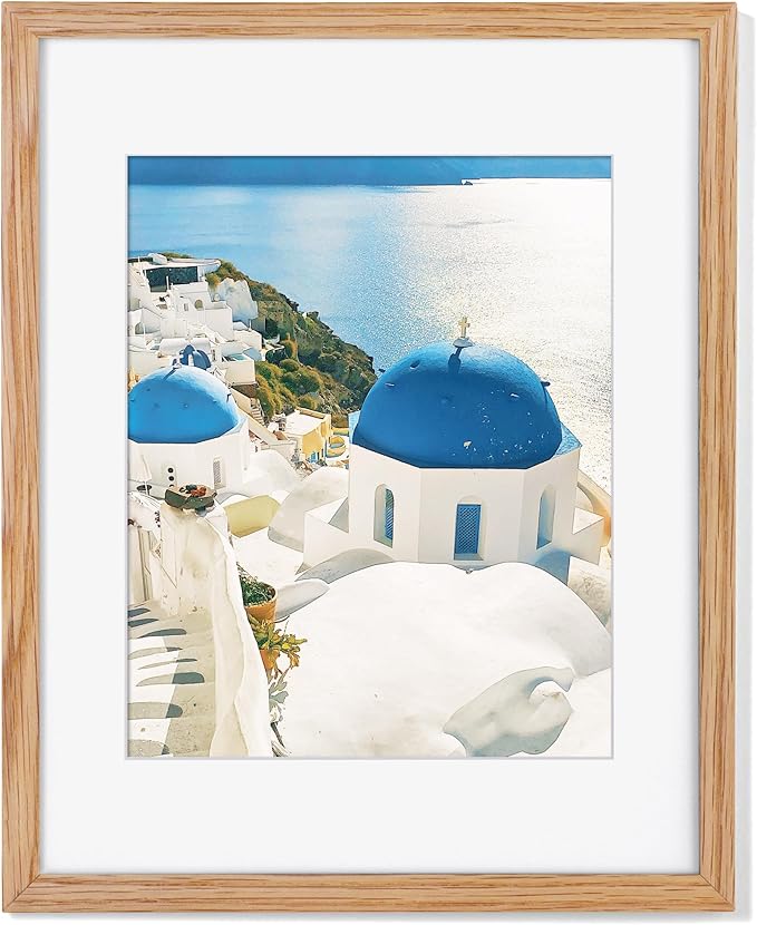 Axeman 11x14 Picture Frame with Mat for 8x10, Solid Oak Wood Picture Frames with Tempered Glass, Natural Wooden 11x14 inch Photo Frame for Wall, Wall Hook Included for Art Photo and Prints, Natural