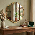 Irregular Hexagon Wall Mirror with Wavy Edge, Modern Decorative Mirror for Bathroom, Bedroom, Living Room, Frameless Vanity Mirror