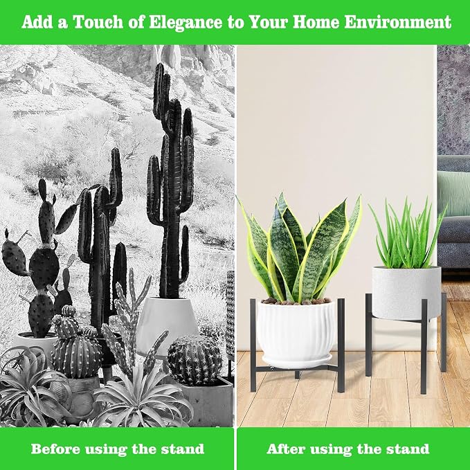 Airpark Plant Stand Indoor Adjustable, Metal Modern Plant Stand, Heavy Duty Stable Plant, Fit 8-12 inch Pots, Number of Items-2, Color-Black (Pot & Plant Not Included)