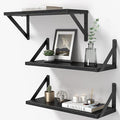Heimlove Floating Shelves for Wall, 16 Inch Long Wood Floating Shelves Set of 3, Wall Mounted Hanging Shelf for Bathroom Bedroom Kitchen, Black