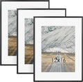 12x16 Metal Picture Frame For Wall With Mat For 9x12, 12''x16'' Aluminum Certificate Document Frames With Tempered Glass, Minimalist Modern Poster Frame Horizontally Vertically Set of 3, Black