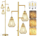 QiMH Industrial Floor Lamps for Living Room, Tree Standing Lamp with Stepless Dimmable, 68" Modern Tall Lamps for Bedroom Study Home Office, Rotary Switch, 3 LED Bulb Included, Gold