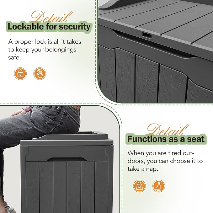 Greesum 31 Gallon Resin Deck Box All Weather Outdoor Storage Boxes for Patio Furniture Set,Outdoor Toys,Garden Tools,Gray