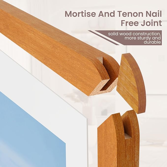 11x14 Picture Frame - Solid Teak Wood 11x14 Frame With Mat For 8x10, 11''x14'' Poster Frame, Plexiglas and Hanging Hardware Included, 11 By 14 Poster Frame Wood, Natural Teak