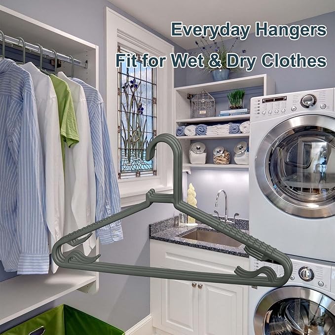 Plastic Hangers 50 Pack, Light Weight Durable Clothes Hangers with Hooks Standard Size G-Shape&Non-Slip Coat Hangers for Everyday Use (Grey)