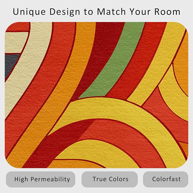 70s Retro Rug 7x9 Abstract Striped Groovy Hippie Pattern Area Rugs for Living Room, Bedroom, 70s Retro Home Decor Accessories Indoor Carpet, Non Slip & Machine Washable, GD0330