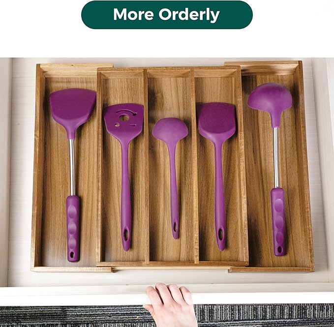Utoplike Acacia Kitchen Drawer Organizer Expandable, Large Utensils and Cutlery