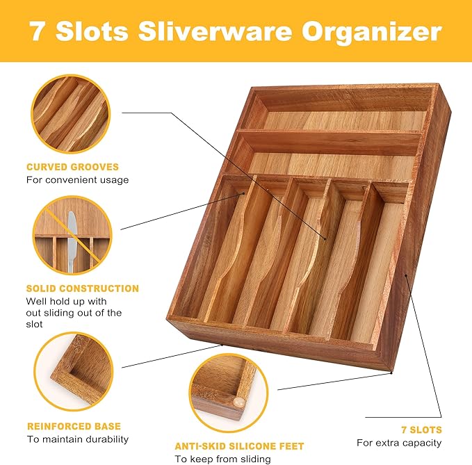 Kitchen Acacia Silverware Organizer