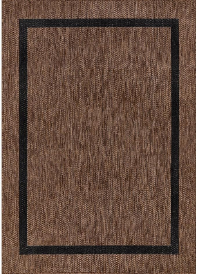 Bordered Outdoor Rug 8x10 Washable Outside Carpet for Indoor Patio Porch Waterproof Easy Cleaning Non Shedding Area Rugs Nut Brown - Black 8 x 10