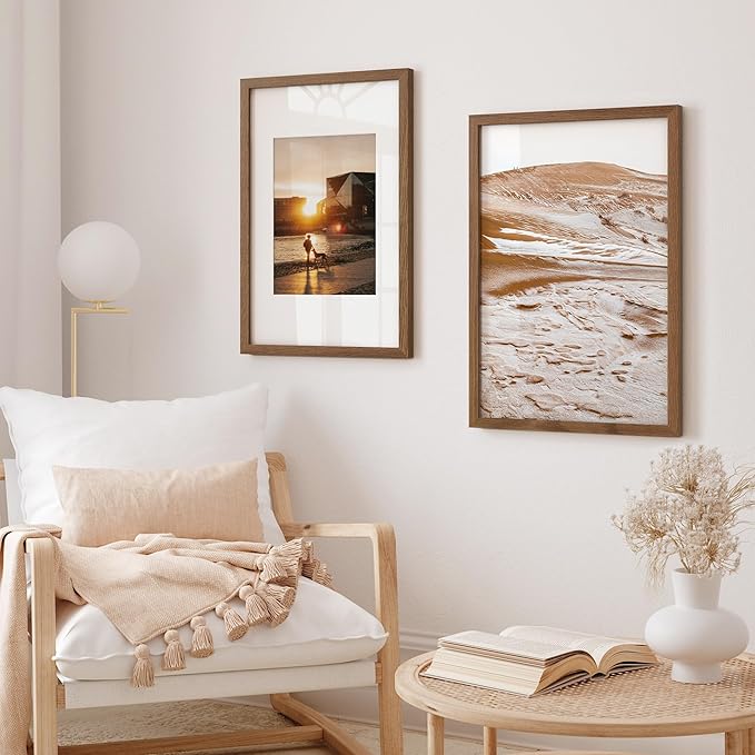 Axeman 12x18 Poster Frame | Solid Oak Wood 12 x 18 Picture Frame With Mat for 8.5x11 | 18''x12'' Wood Frame | Tempered Glass and Hanging Hardware Included Home Wall Decor Hanging Frame | Walnut