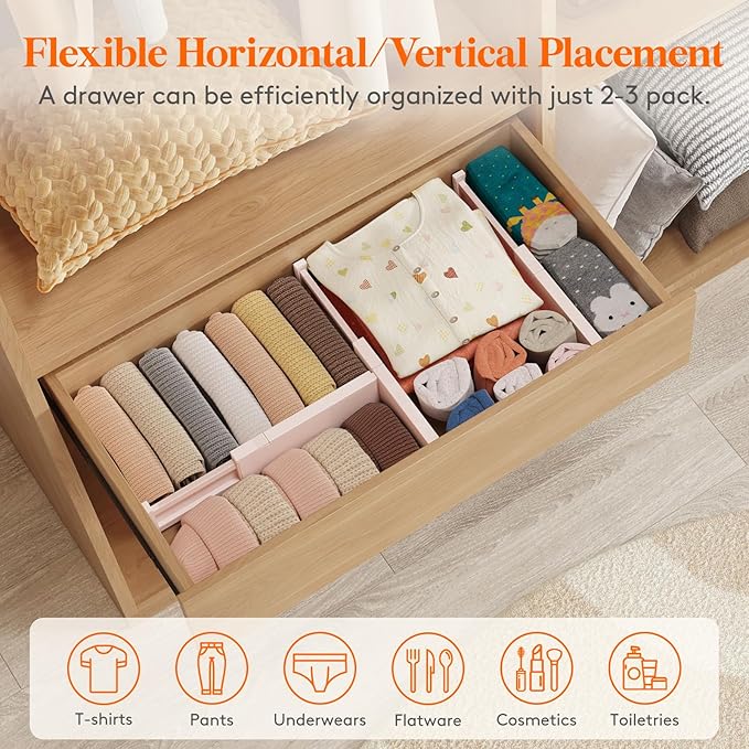 Lifewit 8 Pack 4" High Drawer Dividers 28-43.5cm/11-17" Adjustable Drawer