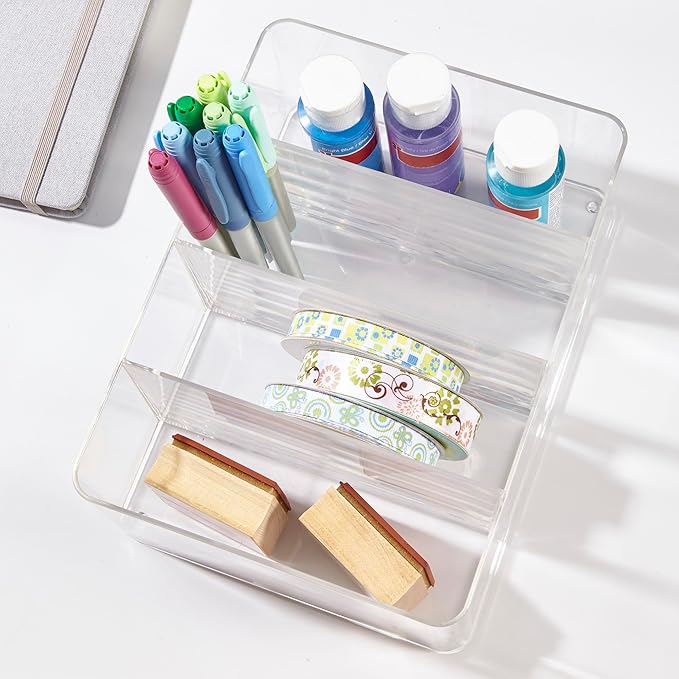 STORi 4-Compartment Clear Plastic Organizer, Rectangular Divided Makeup and
