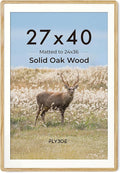 27x40 inch Poster Frame - Solid Oak Wood 27 x 40 Frame, Movie Poster Frame 27x40 With Mat For 24x36, Tempered Glass and Hanging Hardware Included, 27''x40'' Picture Frame Wood, Natural Oak