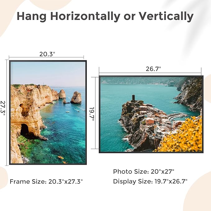 20x27 Metal Picture Frame - Black Aluminum Picture Frames with Real Glass, Wall Mounting Horizontally or Vertically, Diploma, Certificates and Decor for Wall Gallery 27x20 Frame, Black