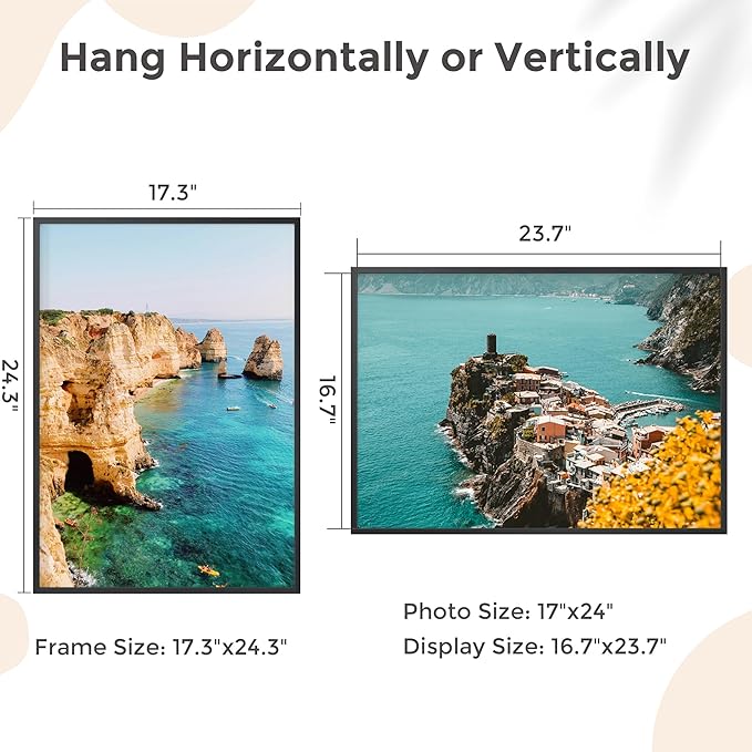 17x24 Metal Picture Frame - Black Aluminum Picture Frames with Real Glass, Wall Mounting Horizontally or Vertically, Diploma, Certificates and Decor for Wall Gallery 24x17 Frame, Black