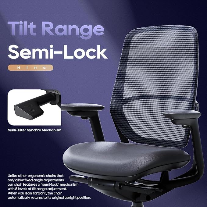 Ergonomic Office Chair Without Headrest, Genuine Leather Seat, Adjustable Seat Depth, 4D Armrests, Aluminum Alloy Base, Mesh Back, High-End Executive Desk Chair Black (Obsidian Black)