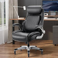 COLAMY Office Chair Ergonomic Desk High Back Executive Chair with Pop-Out Lumbar Support, Upgraded Casters, Adjustable Headrest, Flip-Up Arms, Leather Home with Thick Cushion for Comfort - Black