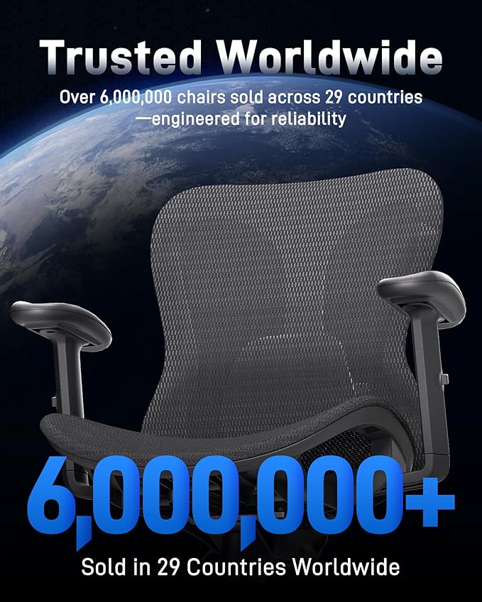 Ergonomic Office Desk Chair, Comfortable Computer Gaming Chair, Breathable Mesh Back & Seat, Adjustable Armrest, Lumbar Support, Butterfly Design for Home Office (Black)