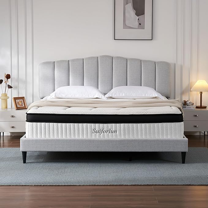 Suiforlun Queen Mattress, 14 Inch Hybrid Mattress Queen, Gel Memory Foam and Heavier Coil Pocket Spring for Lumbar Support & Back Pain Relief, Medium-Firm, 120 Nights Trial