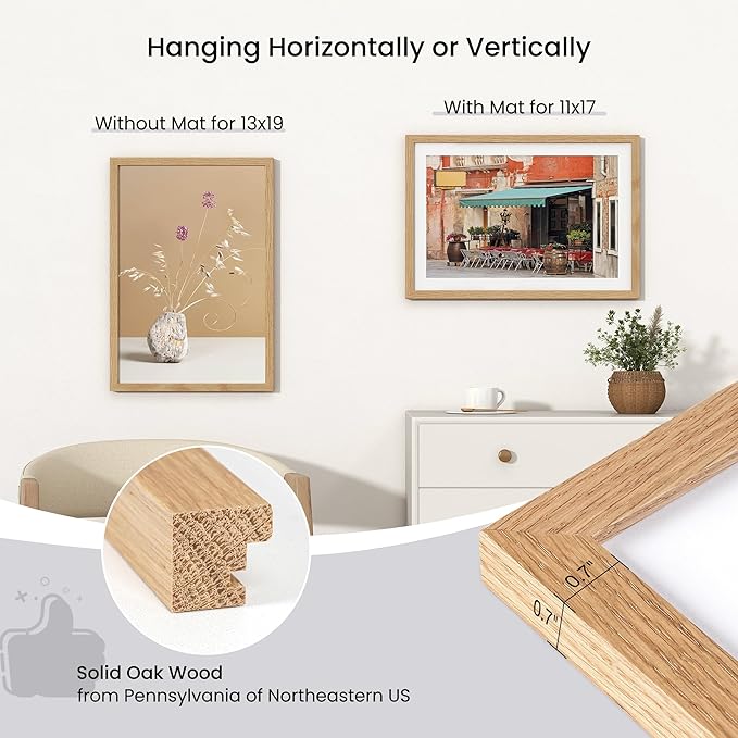 Axeman 13x19 Poster Frame | Solid Oak Wood 13x19 Picture Frame With Mat for 11x17 | 13''x19'' Wood Frame | Tempered Glass and Hanging Hardware Included Home Wall Decor Hanging Frame | Natural
