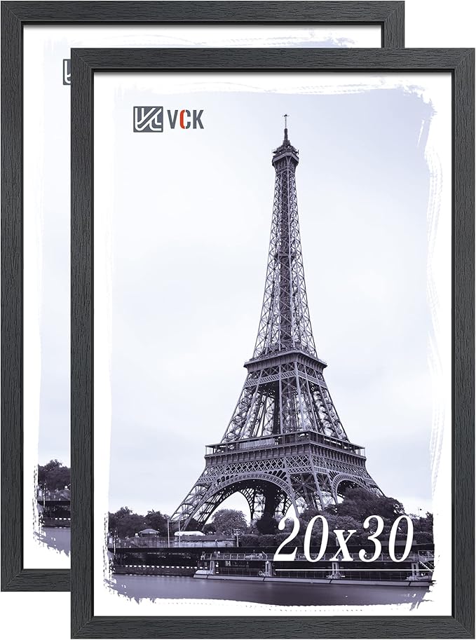 VCK 20x30 Poster Frame Set of 2, Black Solid Wood Picture Frames with Exclusive Woodgrain, Wall Gallery Frame