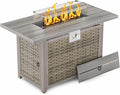 43" Rectangular Propane Fire Pit for Outside Patio 2 in 1, 50,000 BTU Fireplaces with Lid, Glass Rocks, Cover