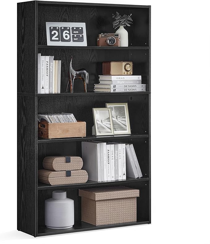 VASAGLE Custos Collection - Bookshelf, 5-Tier Bookcase, Book Shelf, Open Storage Shelf, 9.4 x 30 x 52.8 Inches, for Living Room, Home Office, Dinning Room, Ebony Black ULBC175T56