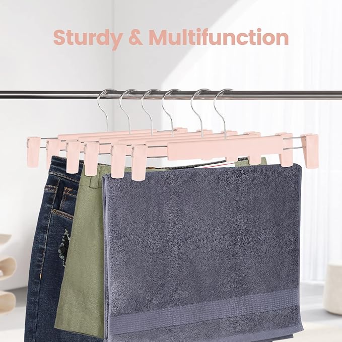 20 Pack Pants Hangers with Adjustable Non-Slip Clips Anti-Rust Hanging Hook for Trouser,Skirts,Jeans,Clothes Hangers Pink