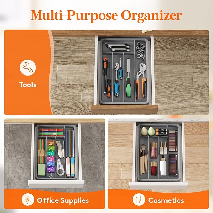 Lifewit Silverware Drawer Organizer Tray, Plastic Cutlery Storage