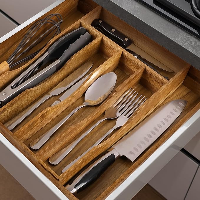 Expandable Acacia Kitchen Drawer Organizer