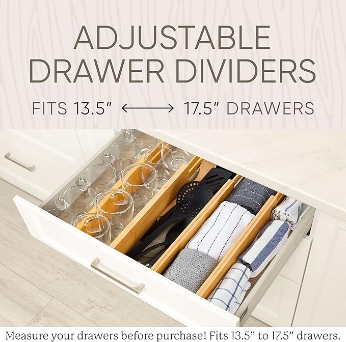 Night Tree Expandable Bamboo Drawer Dividers – Spring-Loaded Wooden Organizers