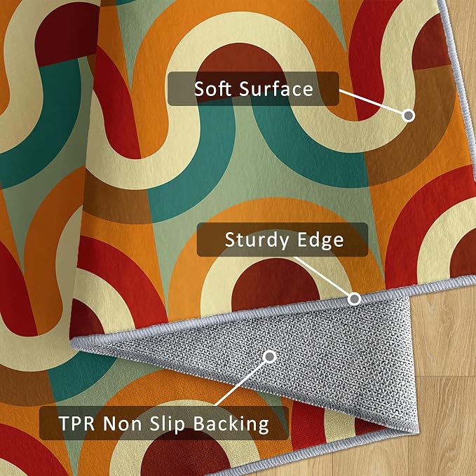 70s Retro Rug Large 7x10 Checkboard Striped Groovy Pop Pattern Area Rugs for Living Room, Bedroom, 70s Retro Home Decor Accessories Indoor Carpet, Non Slip & Machine Washable, GD0361