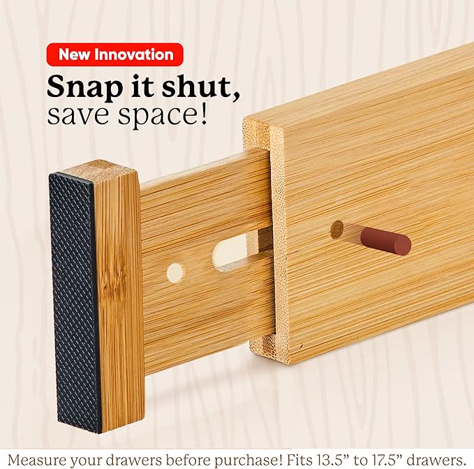 Night Tree Expandable Bamboo Drawer Dividers – Spring-Loaded Wooden Organizers