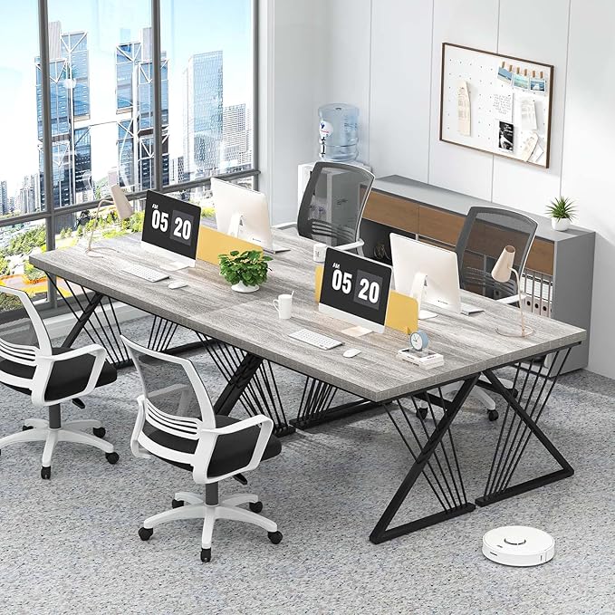 FOLUBAN Modern Desks, Rustic Wood and Metal Computer Desk for Home Office, Simple Study Writing Work PC Table for Bedroom Living Room, Light Grey, 47 Inch