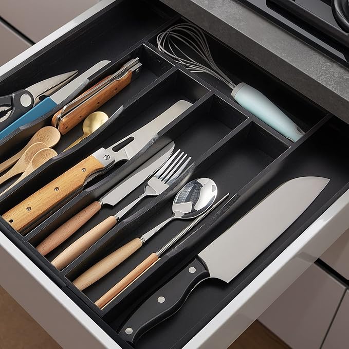 2-Piece Expandable Bamboo Kitchen Drawer Organizer