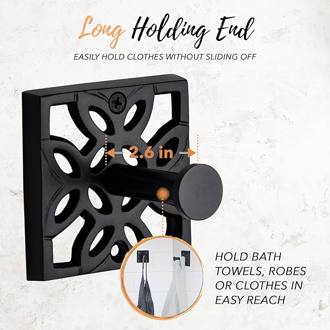 Autumn Alley Black Bathroom Towel Hook Robe Hook Wall Mounted - Wall Hooks for Towel, Robe, Coat, and Door Hooks for Bathroom Rustproof Modern Unique Style, 4 Pack