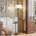 62.9" Floor Lamp with Table Brown, White Lampshade Vintage Standing Lamp with Tray Foot Switch, 3 Color Temperatures LED Bulb Included, for Living Room, Bedroom