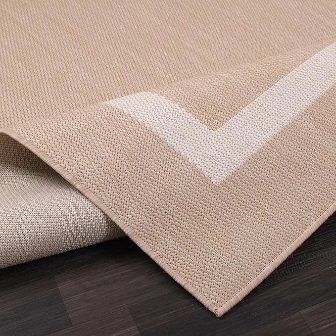 Bordered Outdoor Rug 9x12 Washable Outside Carpet for Indoor Patio Porch Waterproof Easy Cleaning Non Shedding Area Rugs Beige 9 x 12