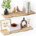 Solid Wood Live Edge Floating Shelves Set of 2 – 24" Rustic Wall Shelf with Hidden Bracket System, Wall Mounted Shelves for Bathroom, Kitchen, Living Room, Bedroom (Light Toasted Brown)