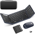 Foldable Keyboard and Mouse, Samsers Folding Bluetooth Keyboard Combo, 2.4G + BT5.0 x 2, Full-Size Portable Travel Keyboard & Rechargeable Wireless Mouse for Windows Android iOS Mac OS, Midnight