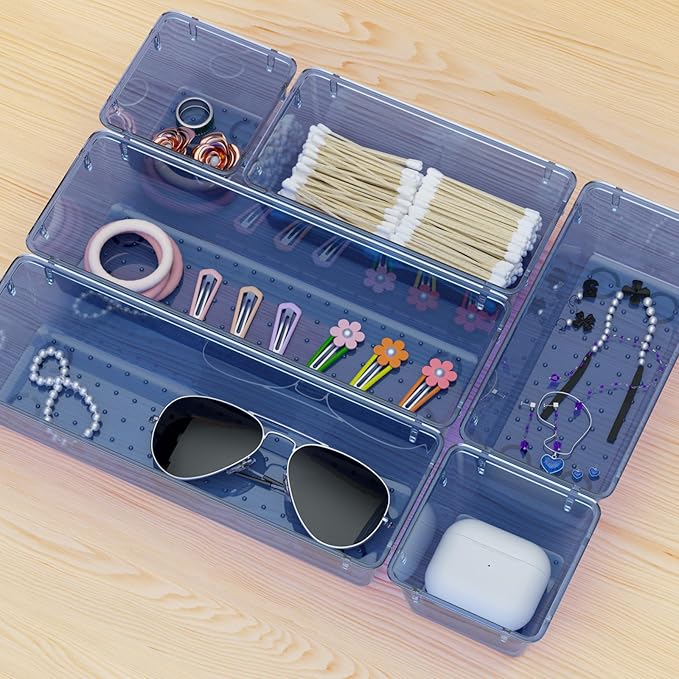 WOWBOX 9 Pack Clear Drawer Organizer Set, Acrylic Drawer Storage Trays