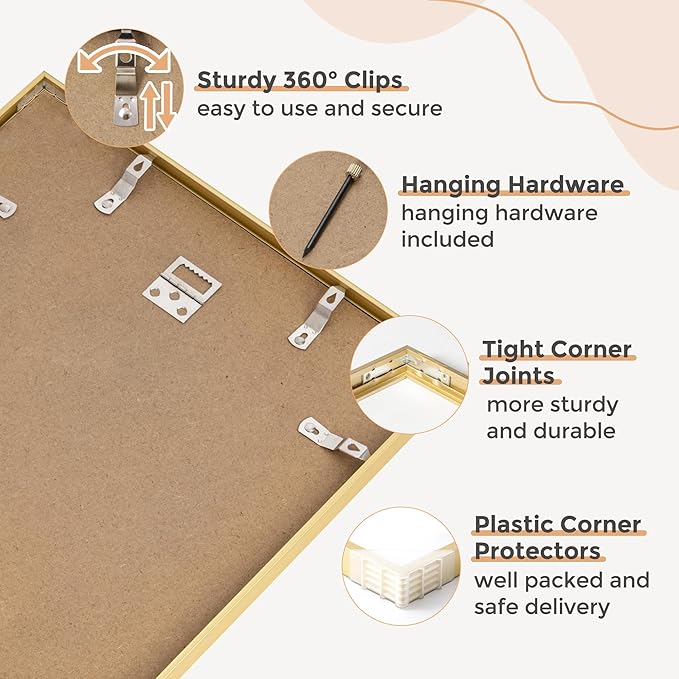 11x14 Picture Frame -11x14 Metal Picture Frame With Mat For 8x10 | 14x11 Frame Aluminum | Plexiglass And Hanging Hardware Included | 11 by 14 Poster Frame, Set of 3, Gold